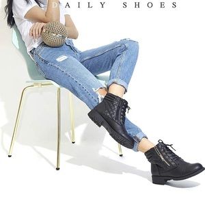 Leather Combat Boots with Secret Pocket